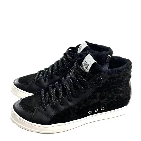 P448 Skate Boster Womens Sz 8.5 Leopard Leather Faux Fur Sneakers