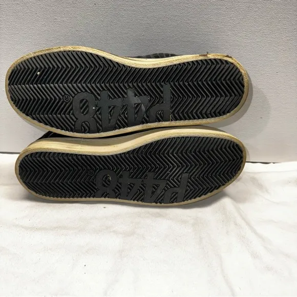 P448 Sneakers Black Seude Leather Leopard Stripe Size 8 EU 40