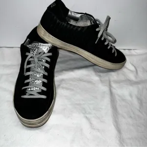 P448 Sneakers Black Seude Leather Leopard Stripe Size 8 EU 40
