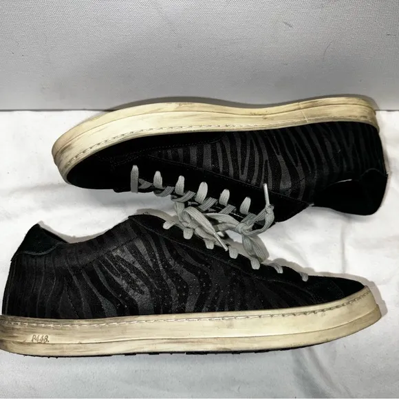 P448 Sneakers Black Seude Leather Leopard Stripe Size 8 EU 40
