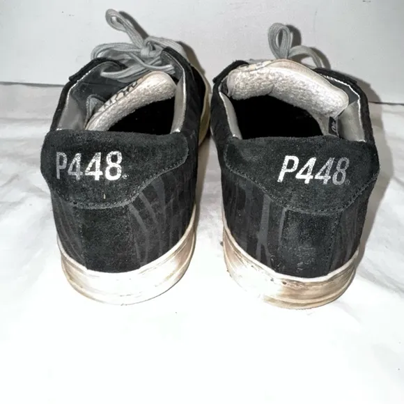 P448 Sneakers Black Seude Leather Leopard Stripe Size 8 EU 40