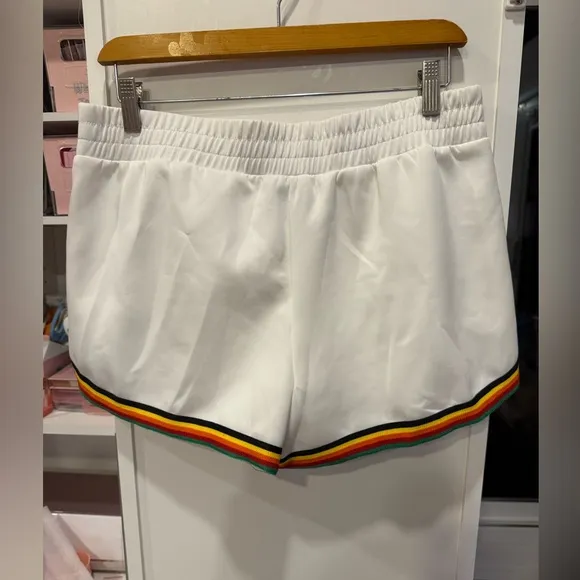 Pam &amp; Gela White Dolphin Shorts w/ Rainbow Stripes