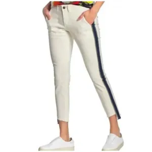 Pam &amp; Gela White Uniform Side Stripe Step Hem Pants Cropped Jeans Size 31