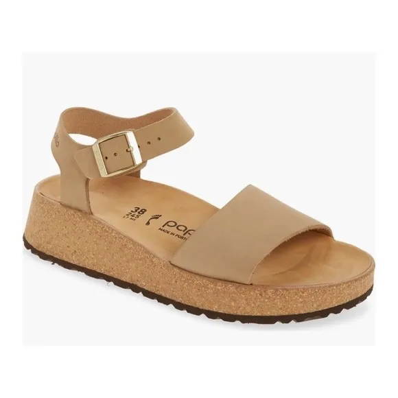 Papillio by Birkenstock Glenda Leather Wedge Sandal-Sandcastle-EU 37 FLAW