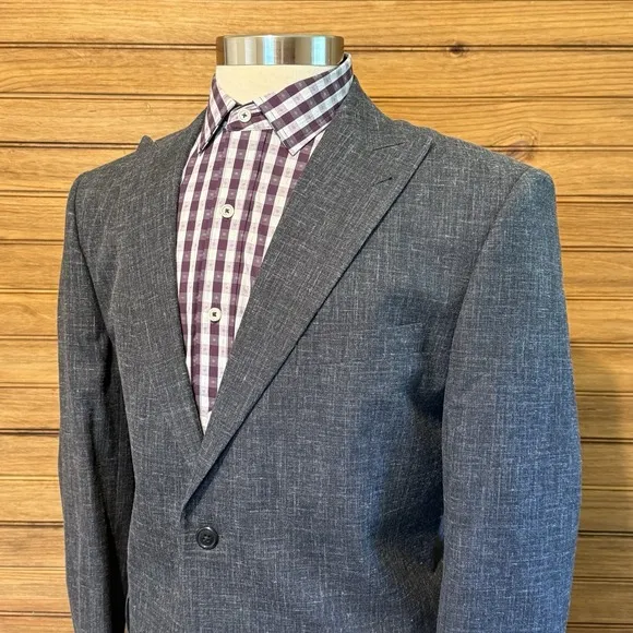 Paul Fredrick Men Blazer Sport Coat Two Button Casual Jacket 44R Wool Silk Linen