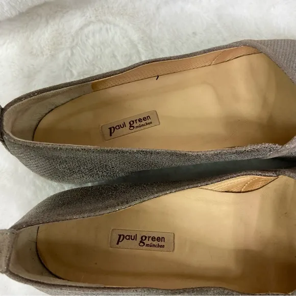 Paul Green Perry Metallic Smoke Leather Flat Loafers Size 7.5