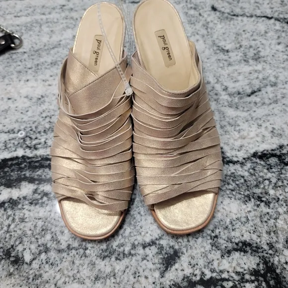 Paul Green Suede Nubuck Avery Strappy Mule Slip Metallic 9 (Pg 6.5)Sandals
