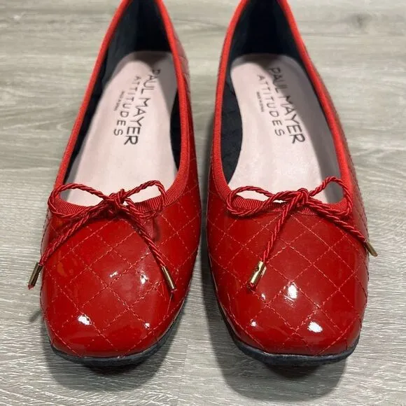 Paul Mayer Attitudes Red Patent Leather Bow Ballerina Flat Size 6B Women’s Shoes