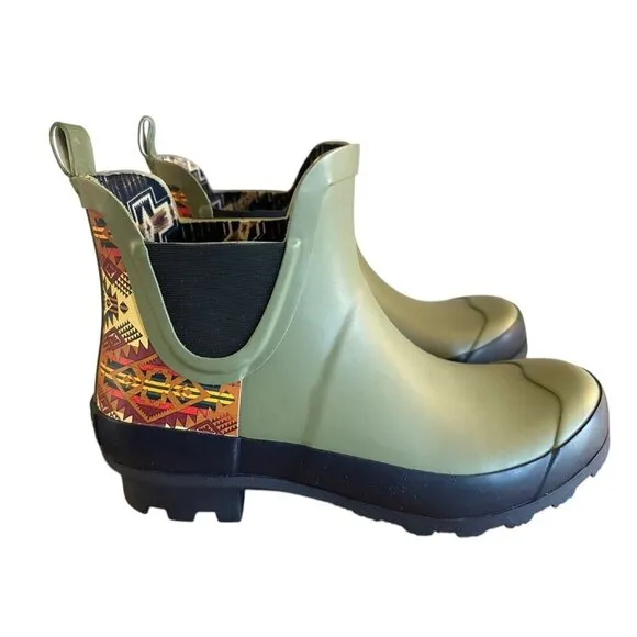 Pendleton Journey West Chelsea Rubber Rain Boots Moss Aztec Womens Sz 6 NEW