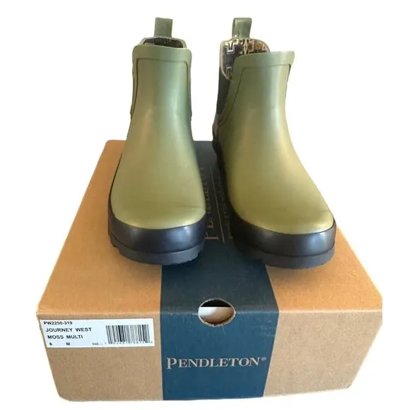 Pendleton Journey West Chelsea Rubber Rain Boots Moss Aztec Womens Sz 6 NEW