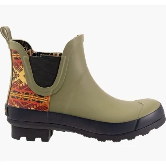 Pendleton Journey West Chelsea Rubber Rain Boots Moss Aztec Womens Sz 6 NEW