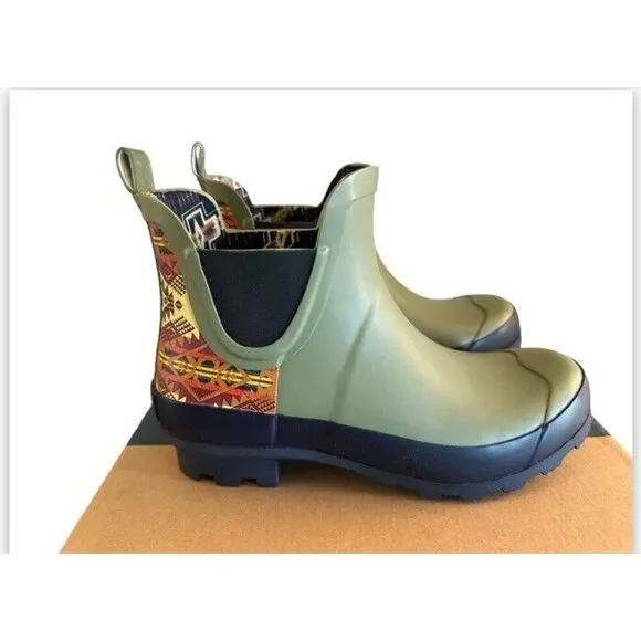 Pendleton Journey West Chelsea Rubber Rain Boots Moss Aztec Womens Sz 6 NEW