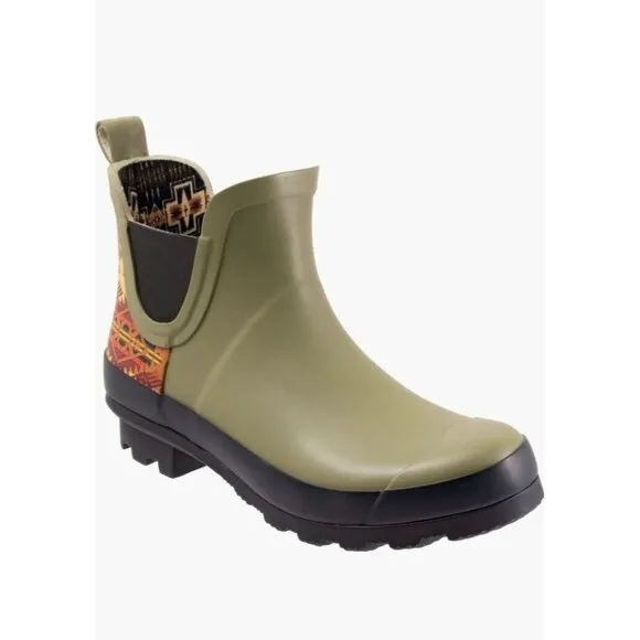 Pendleton Journey West Chelsea Rubber Rain Boots Moss Aztec Womens Sz 6 NEW