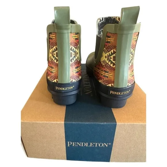 Pendleton Journey West Chelsea Rubber Rain Boots Moss Aztec Womens Sz 6 NEW