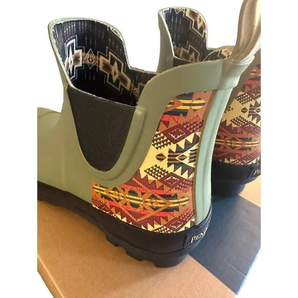 Pendleton Journey West Chelsea Rubber Rain Boots Moss Aztec Womens Sz 6 NEW