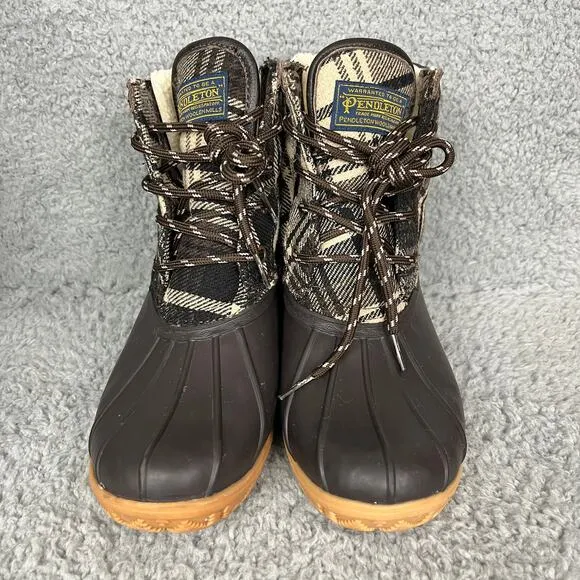 Pendleton Women's 5 Heritage Plaid Slip-Resistant Duck Boots Waterproof Brown