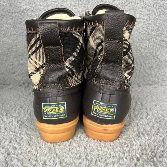 Pendleton Women's 5 Heritage Plaid Slip-Resistant Duck Boots Waterproof Brown