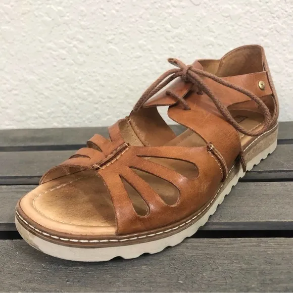 Pikolinos Leather Gladiator Lace Up Wedge Sandal Shoes