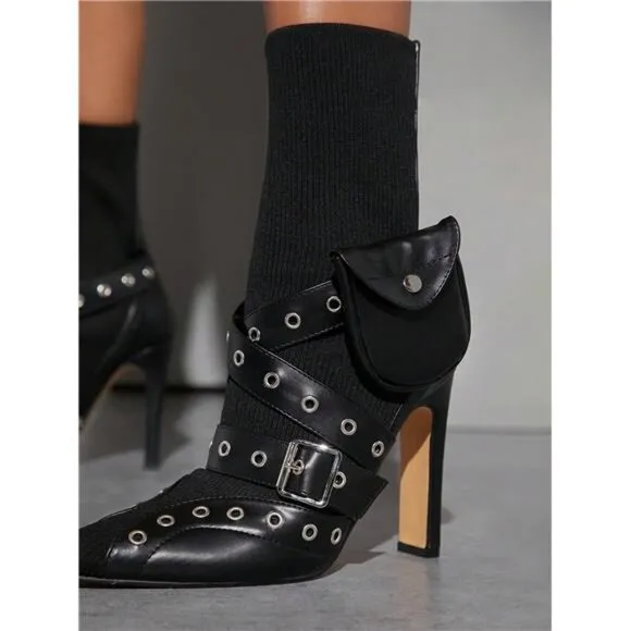Pointy Toe Studded Detail Stiletto Boots