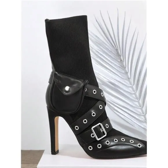 Pointy Toe Studded Detail Stiletto Boots