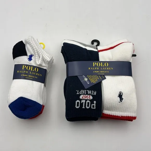 Polo Ralph Lauren Logo Crew Socks and Color Blocked Low Cut Socks 12 Pairs