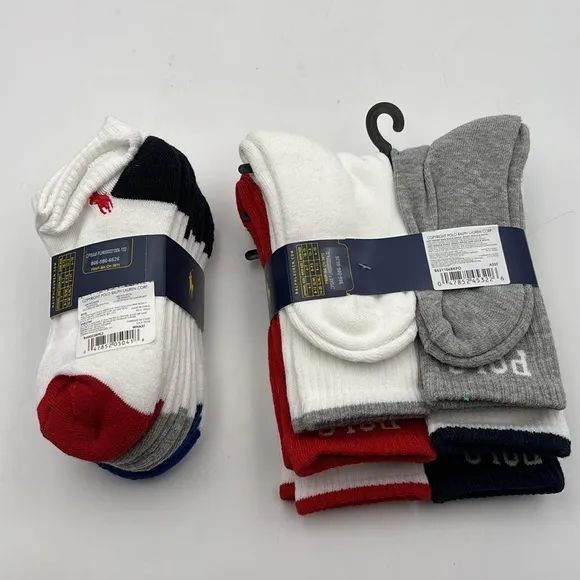 Polo Ralph Lauren Logo Crew Socks and Color Blocked Low Cut Socks 12 Pairs
