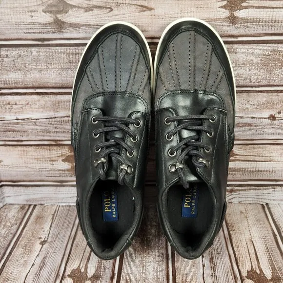 POLO RALPH LAUREN Men's 9 D Ramiro Black Casual Leather Lace Up Duck Shoes EUC