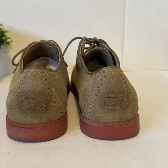 Polo Ralph Lauren Orrick 10 D‎ Tan Suede Leather Brogue Wingtip Casual Shoes