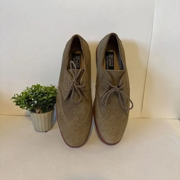 Polo Ralph Lauren Orrick 10 D‎ Tan Suede Leather Brogue Wingtip Casual Shoes