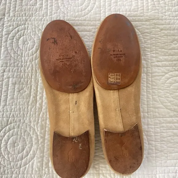 Polo Ralph Lauren Suede Pony Ballet Flats Pumps  Women Size 10 Tan brown MSRP $3