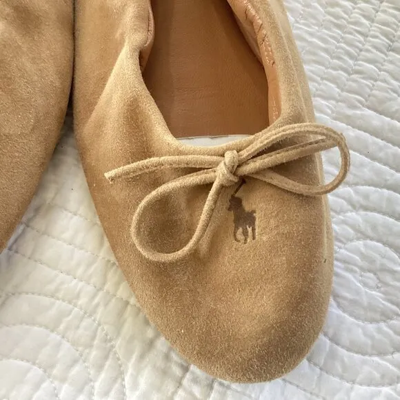Polo Ralph Lauren Suede Pony Ballet Flats Pumps  Women Size 10 Tan brown MSRP $3