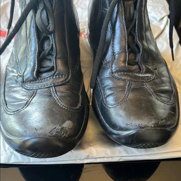 Prada 1999 Y2K Men’s Black Italian Sport Virbum high Top Leather shoes 7 US8