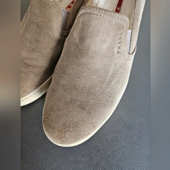 Prada Grey Leather Slip-on Sneaker Loafers sz 37.5 IT | 7.5 US