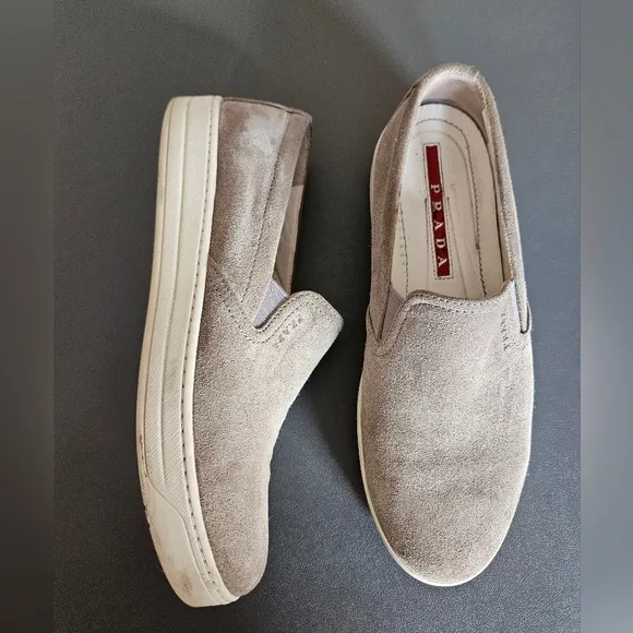 Prada Grey Leather Slip-on Sneaker Loafers sz 37.5 IT | 7.5 US
