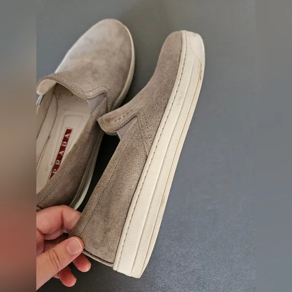 Prada Grey Leather Slip-on Sneaker Loafers sz 37.5 IT | 7.5 US