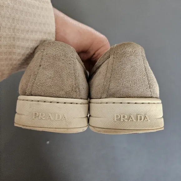 Prada Grey Leather Slip-on Sneaker Loafers sz 37.5 IT | 7.5 US