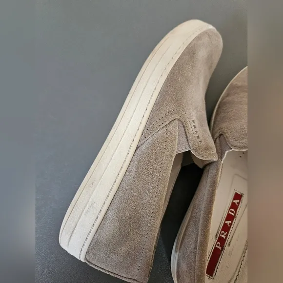 Prada Grey Leather Slip-on Sneaker Loafers sz 37.5 IT | 7.5 US