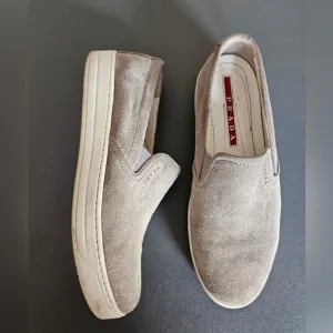 Prada Grey Leather Slip-on Sneaker Loafers sz 37.5 IT | 7.5 US