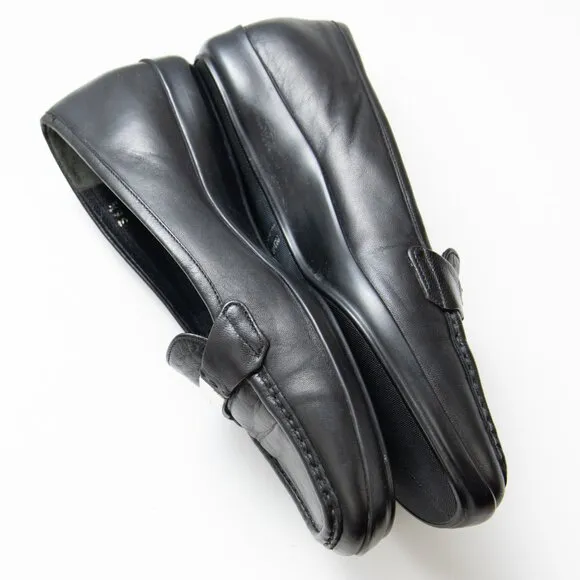 Prada Loafers Leather Rubber Sole Slip On Silver Bar Black Size 36.5