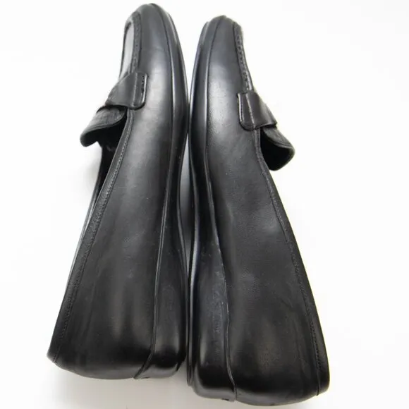 Prada Loafers Leather Rubber Sole Slip On Silver Bar Black Size 36.5