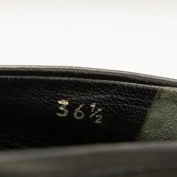 Prada Loafers Leather Rubber Sole Slip On Silver Bar Black Size 36.5