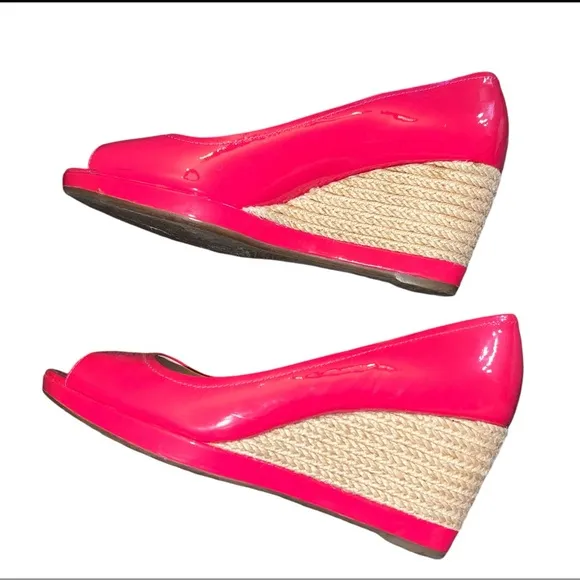 Prada  Peeptoe Vibrant Pink Wedge Platform Heels Sandals