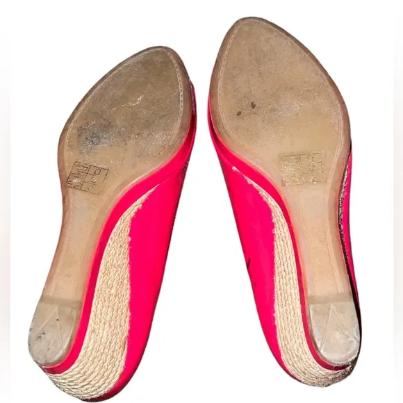 Prada  Peeptoe Vibrant Pink Wedge Platform Heels Sandals