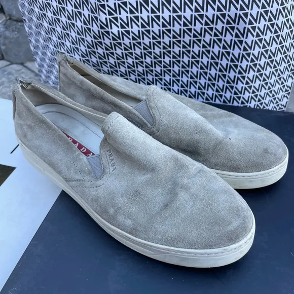 Prada shoes Sport Grey Suede Slip On Sneakers Size 38