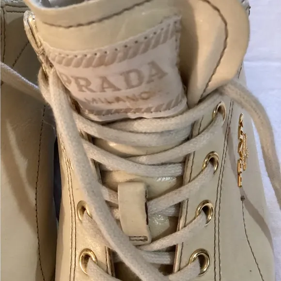 Prada SportPrada Sport Cream Leather Lace Up Sneakers