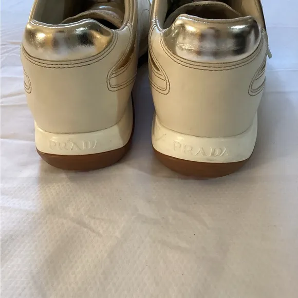 Prada SportPrada Sport Cream Leather Lace Up Sneakers