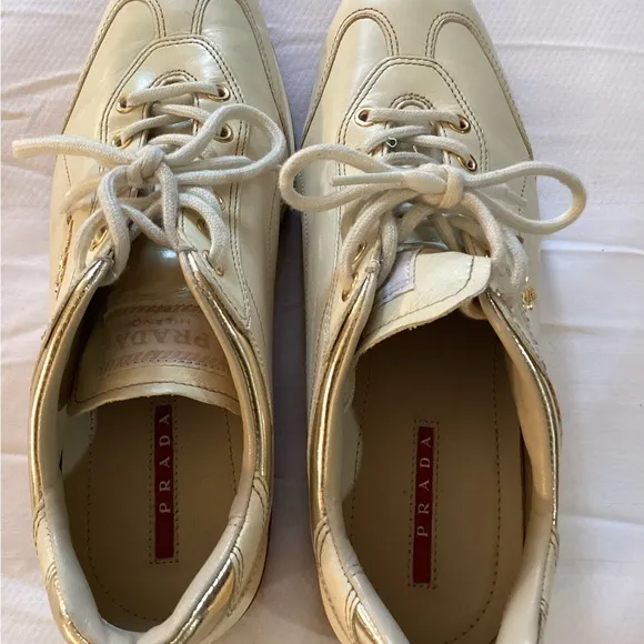 Prada SportPrada Sport Cream Leather Lace Up Sneakers