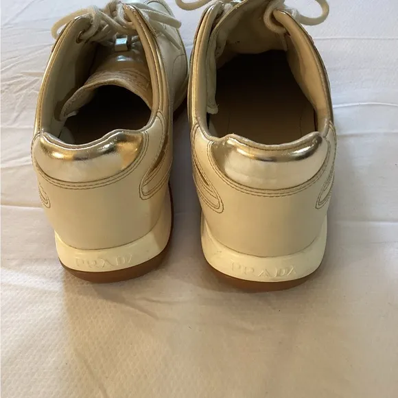 Prada SportPrada Sport Cream Leather Lace Up Sneakers