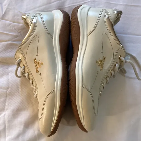 Prada SportPrada Sport Cream Leather Lace Up Sneakers