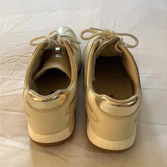 Prada SportPrada Sport Cream Leather Lace Up Sneakers